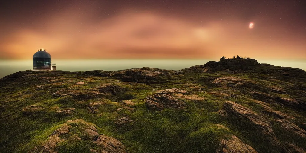 Image similar to stunning photo of landscape with an observatory on a mountain by mikko lagerstedt