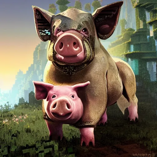 Prompt: a minecraft pig in skyrim by Stanley Artgerm Lau, greg rutkowski, thomas kindkade, alphonse mucha, loish, norman Rockwel