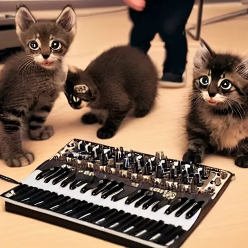 Image similar to an amazing award winning photo of kittens playing with eurorack synthesizers, very detailed and sharp, 4k hdr, masterpiece