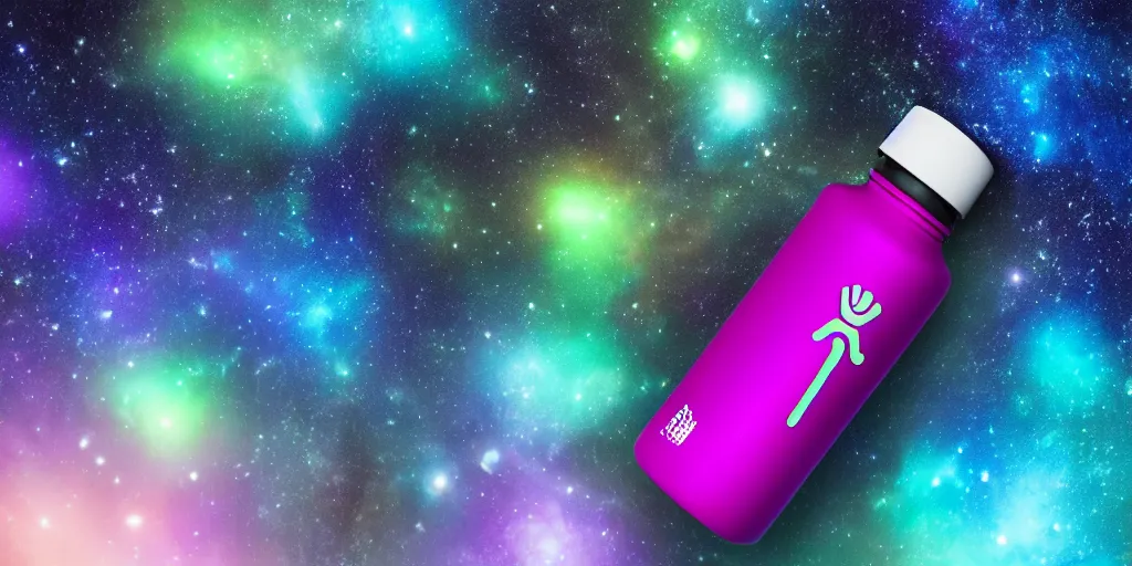 Image similar to hydro Flask, space, galaxy, glow, neon, closeup,