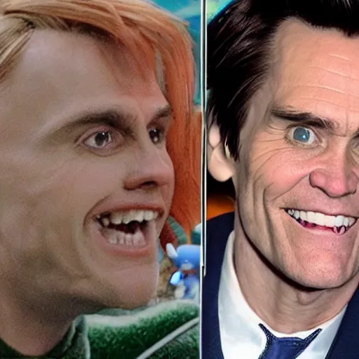 Image similar to Sonic The Hedgehog with the face of actor Jim Carrey