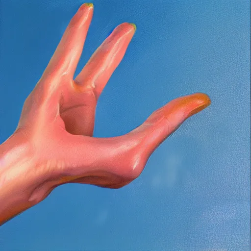 Prompt: photorealistic painting of a human hand with 5 fingers