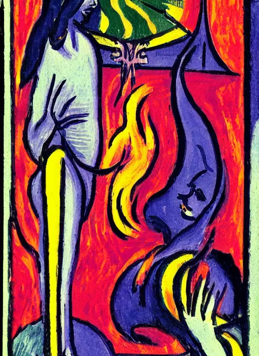 Prompt: intricate liminal spaces tarot card, by Ernst Ludwig Kirchner, soft colors, dramatic lighting, smooth, sharp focus, extremely detailed, aesthetically pleasing composition