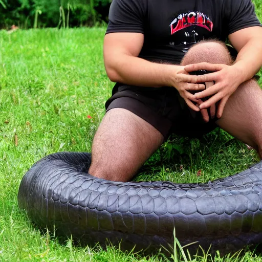 Prompt: man has a huge anaconda between his legs, 8 k hd,