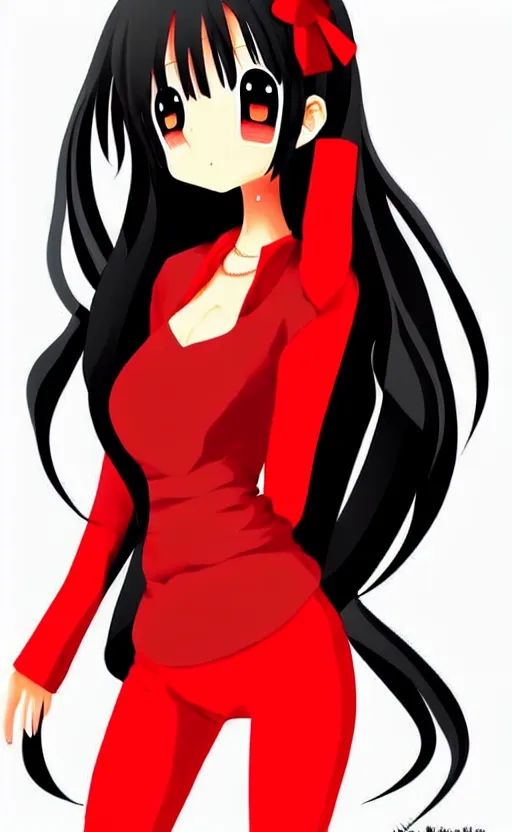 Prompt: anime girl with a detailed face and black hair in a red outfit, full body, trending, vector art, illustration,