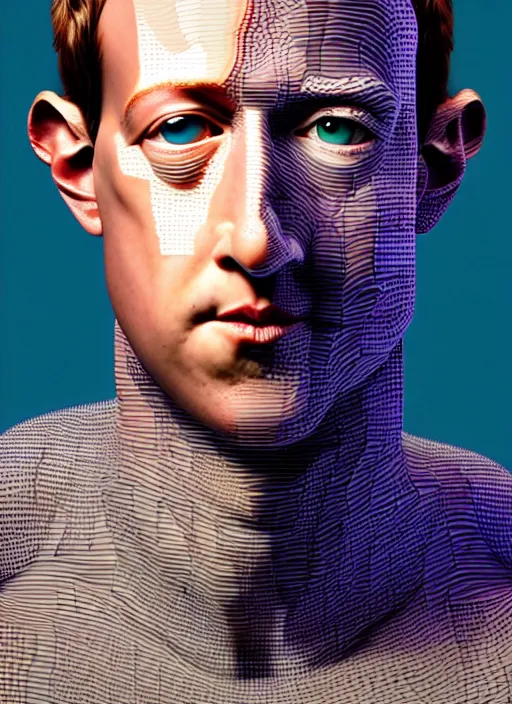 Image similar to hyper detailed 3d render like an Oil painting - Portrait of Mark Zuckerberg as a cyborg by Jacek Yerka, Mariusz Lewandowski, Houdini algorithmic generative render, Abstract brush strokes, Masterpiece, Edward Hopper and James Gilleard, Zdzislaw Beksinski, Mark Ryden, Wolfgang Lettl, hints of Yayoi Kasuma, octane render, 8k