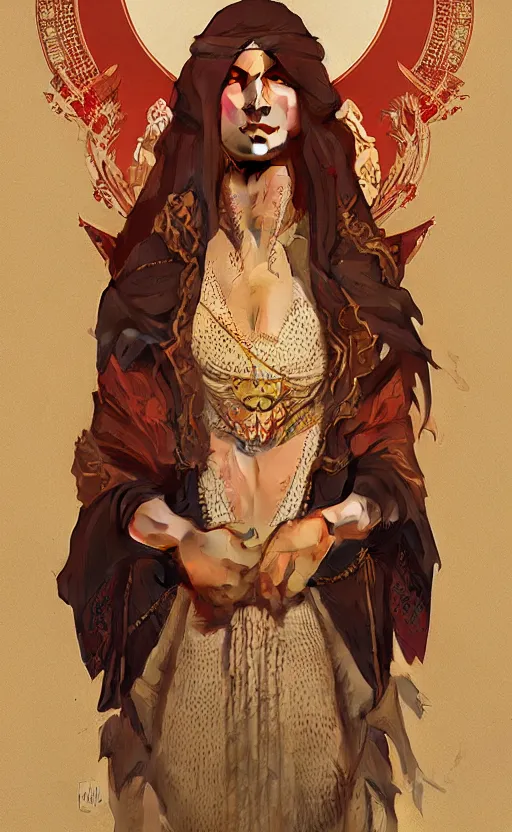 Prompt: a personification of the United Arab Emirates, highly detailed, digital painting, artstation, concept art, sharp focus, illustration, art by greg rutkowski and alphonse mucha