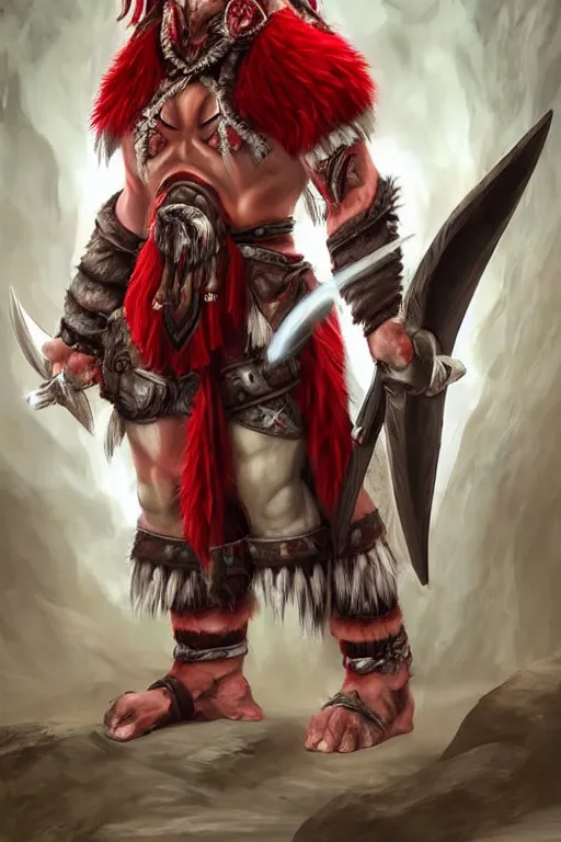 Image similar to a handsome tauren warrior colaked in white with swords, standing in light beam of a dark cave, ruby red sorrow, high quality, ultra detail