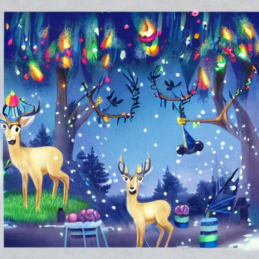 Image similar to twi deers having a cool birthday party, photo, highly detailed