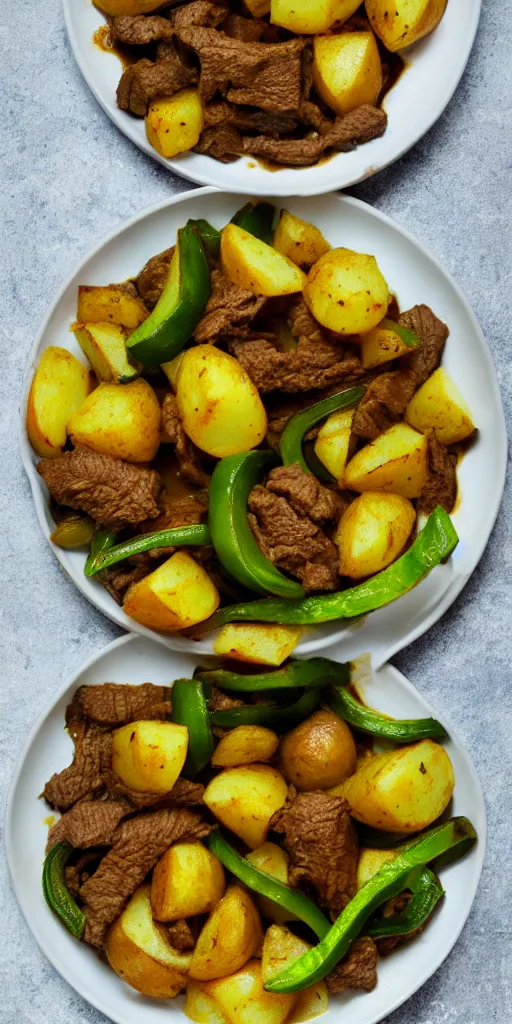 Image similar to curry beef onion potatoes green peppers