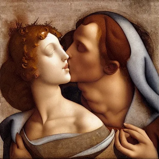 Prompt: atmospheric beautiful men's lips kiss in the sunny room, wrote renaissance michelangelo