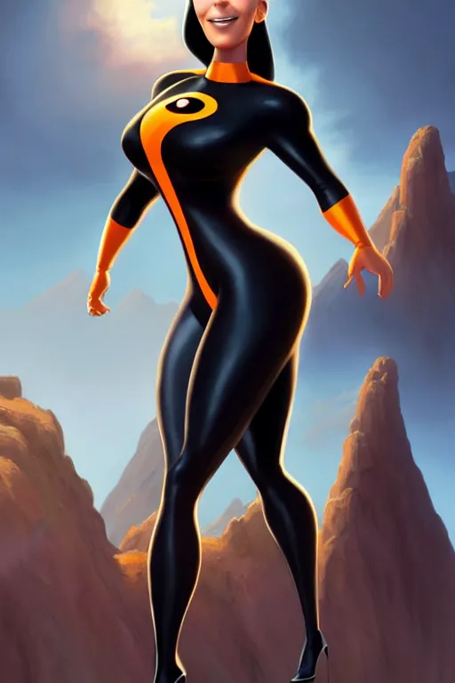 Image similar to kim kardashian as elastic girl from the incredibles, highly detailed, d & d, fantasy, highly detailed, digital painting, trending on artstation, concept art, sharp focus, illustration, art by artgerm and greg rutkowski and fuji choko and viktoria gavrilenko and hoang lap