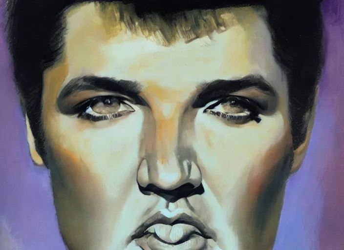 Prompt: a highly detailed beautiful portrait of elvis presley by gregory manchess, james gurney, james jean