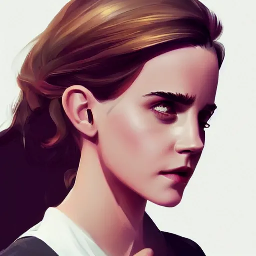 Image similar to emma watson, concept art, animation, elegant, 2d, digital painting, smooth, sharp focus, artstation, art by Ilya Kuvshinov