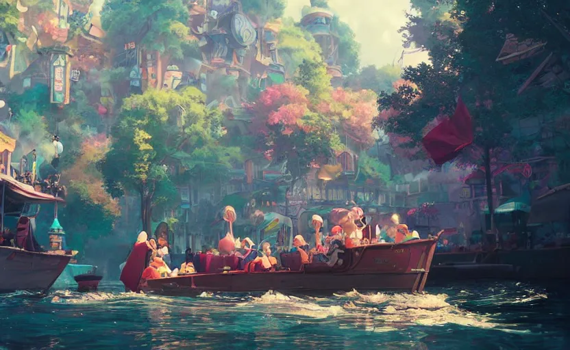 Image similar to a film still floats carnival, medium shot, waist up, studio Ghibli, Pixar and Disney animation, sharp, Rendered in Unreal Engine 5, anime key art by Greg Rutkowski, Bloom, dramatic lighting