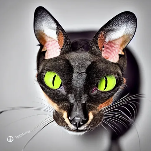 Image similar to a feline bat - cat + chameleon + hybrid, animal photography