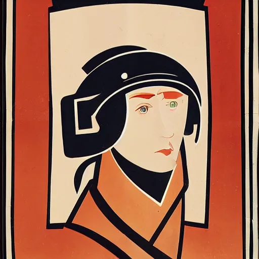 Image similar to a poster of a young man wearing a helmet. by ismael nery, wyndham lewis. behance, international typographic style, soviet propaganda, american propaganda, fauvism