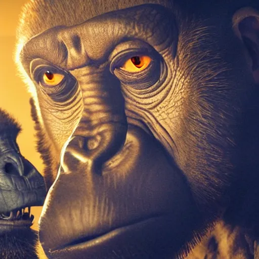 Image similar to A photo of Jesse Pinkman smoking weed with a gorilla, cinematic lighting