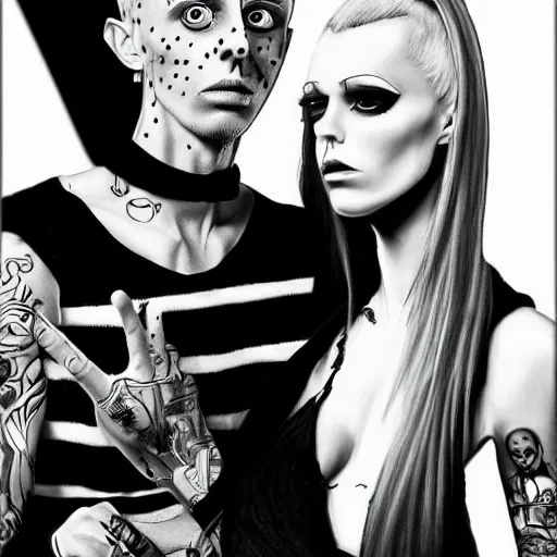 Image similar to black and white zeff art style die antwoord photo realistic