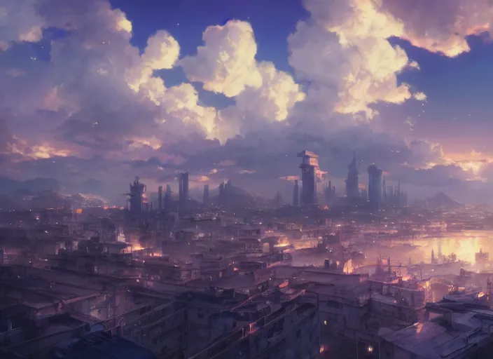 Image similar to ultra realistic city on clouds, 8 k, hd, details, fantasy, epic, ancient city, landscape illustration concept art anime key visual trending pixiv fanbox by wlop and greg rutkowski and makoto shinkai and studio ghibli and kyoto animation symmetrical facial features