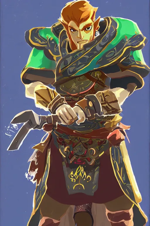 Image similar to an in game portrait of ganondorf from the legend of zelda breath of the wild, breath of the wild art style.