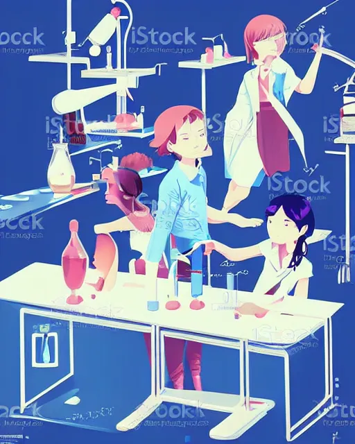 Prompt: children in science lab experiment test tube microscope. clean cel shaded vector art. minimalist illustration art by lois van baarle, artgerm, helen huang by makoto shinkai and ilya kuvshinov, rossdraws