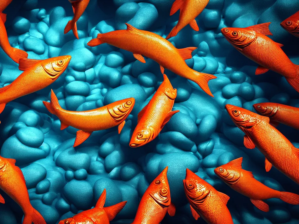 Prompt: a sculpture of fish group ocean intertwined, diode lighting, a lovely cornucopia of flowers and human body parts, body parts, highly detailed, octane render, cinematic, sharp focus, clean, studio lighting, sunset