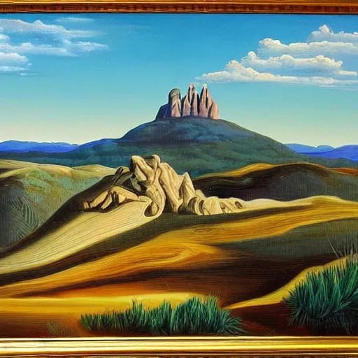 Image similar to mount pinnacle, arkansas, landscape, oil painting, salvadore dali