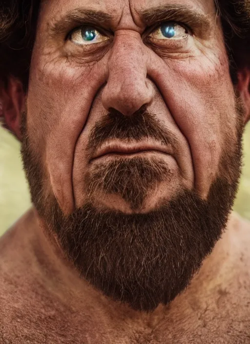 Prompt: closeup portrait of fred flintstone, depth of field, zeiss lens, detailed, symmetrical, centered, fashion photoshoot, by Annie Leibovitz and Steve McCurry, David Lazar, Jimmy Nelsson, Breathtaking, 8k resolution, extremely detailed, beautiful, establishing shot, artistic, hyperrealistic, beautiful face, octane render
