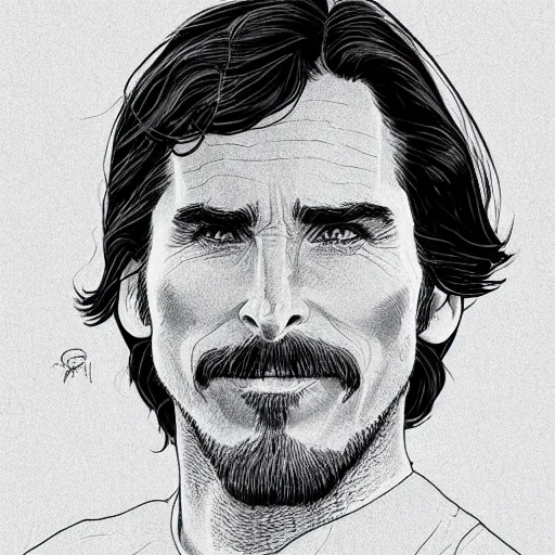 Image similar to christian bale retro minimalist portrait by jean giraud, moebius starwatcher comic, 8 k