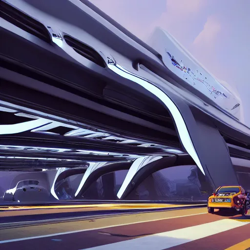 Image similar to car truck race sci-fi wall structure on the coronation of napoleon painting and digital billboard in the middle, unreal engine 5, keyshot, octane, artstation trending, ultra high detail, ultra realistic, cinematic, 8k, 16k, in style of zaha hadid, in plastic, dark, tilt shift,