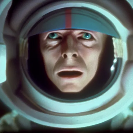 Image similar to film still of David Bowie as David Bowman in 2001 a space odyssey, 4k