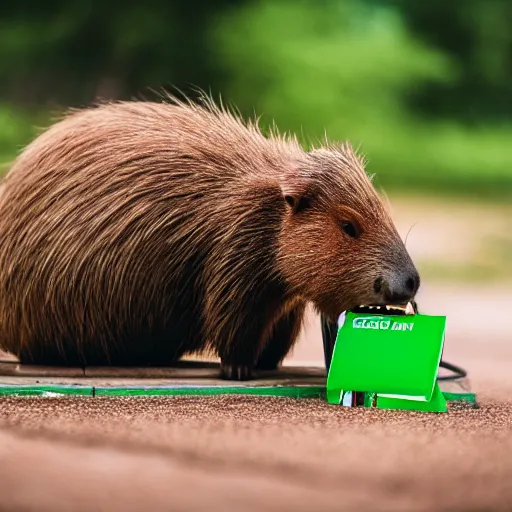 Prompt: cute capybara eating a neon nvidia gpu, chewing on a video card, cooling fans, cyberpunk, wildlife photography, bokeh, sharp focus, 3 5 mm, taken by sony a 7 r, 4 k, award winning