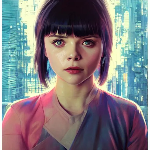 Image similar to chloe grace moretz portrait as manga girl, realistic shaded perfect face, fine details. anime. realistic shaded lighting poster by ilya kuvshinov katsuhiro otomo ghost - in - the - shell, magali villeneuve, artgerm, jeremy lipkin and michael garmash and rob rey