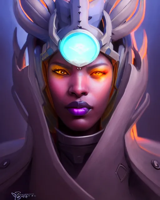 Image similar to sojourn from overwatch, bust, dreadlocks, gray hair, cyborg eyes, fantasy, fantasy art, fantasy, colorful, elegant, character portrait, portrait, close up, highly detailed, intricate detail, amazing detail, sharp focus, vintage fantasy art, vintage sci - fi art, radiant light, caustics, by boris vallejo