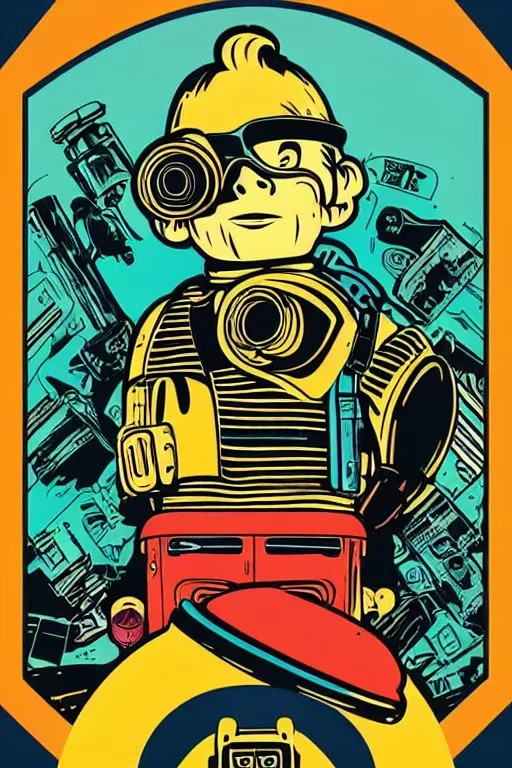 Image similar to fallout 7 6 retro futurist illustration art by butcher billy, sticker, colorful, illustration, highly detailed, simple, smooth and clean vector curves, no jagged lines, vector art, smooth andy warhol style