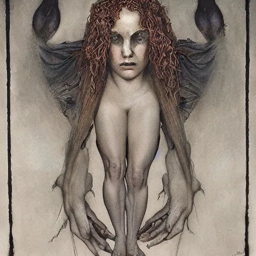 Prompt: the witch by austin osman spare and roberto ferri