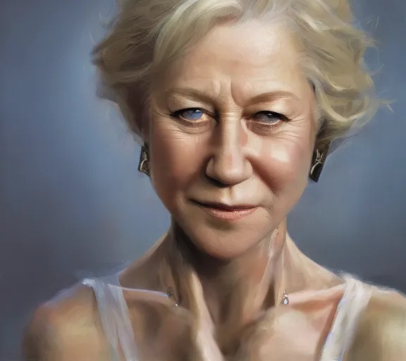 Image similar to a hyper-detailed portrait of Helen Mirren by Craig Mullins; oil on canvas; trending on artstation