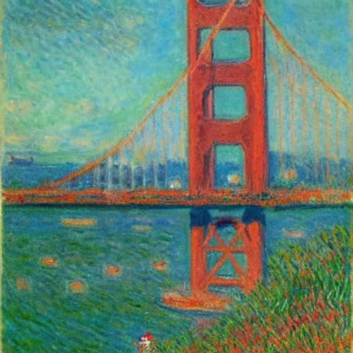 Image similar to Golden Gate Bridge, San Francisco, illustrated by Claude Monet, very detailed