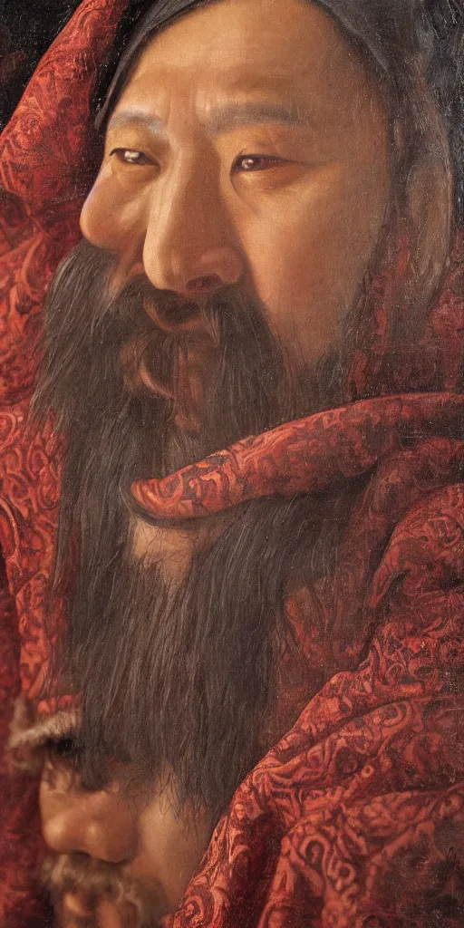 Image similar to Highly detailed and cinematic Renaissance period portrait oil painting Kublai Khan, an oil painting ((masterpiece)) by ((Josep Tapiró Baró)), dynamic lighting, 8K