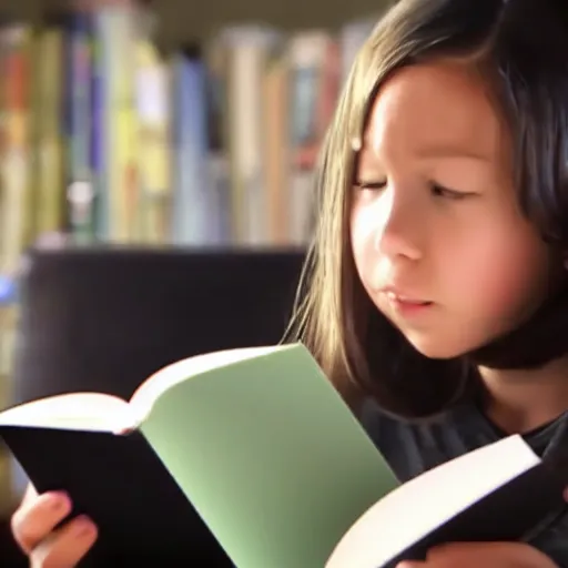 Image similar to VFX movie of a girl reading book, hair flowing down, by Michael Bay