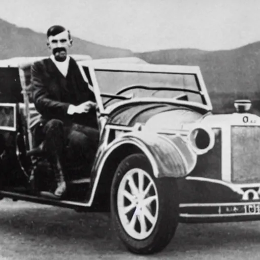 Image similar to nikola tesla driving a modern tesla model s