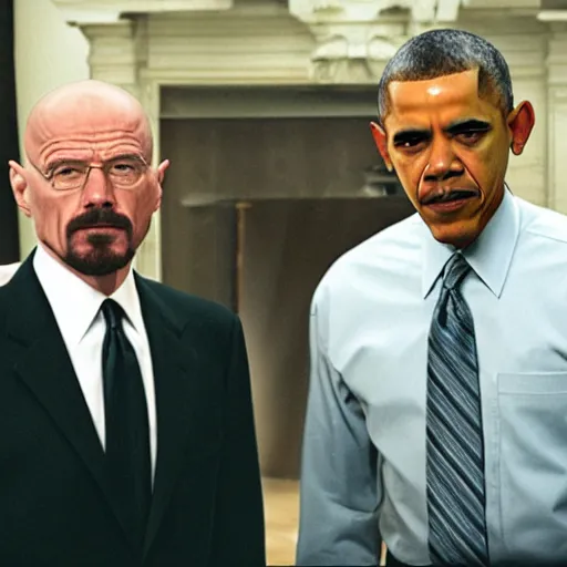 Prompt: Show leak of Walter white and Obama together