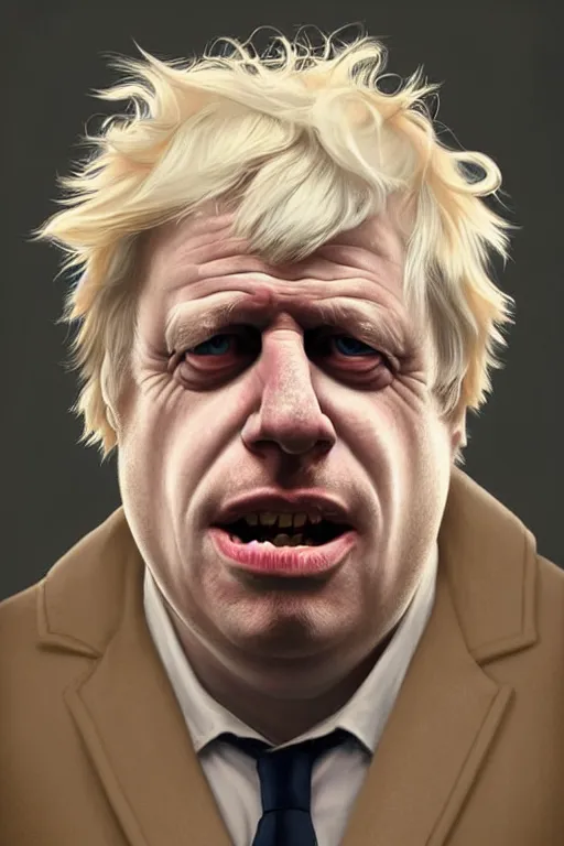 Prompt: Boris Johnson looks exactly like Rick Sanchez, unibrow, white robe, big eyes, 3d octane render, symmetrical, highly detailed, digital painting, artstation, concept art, smooth, sharp focus, illustration, cinematic lighting, art by artgerm and greg rutkowski and alphonse mucha