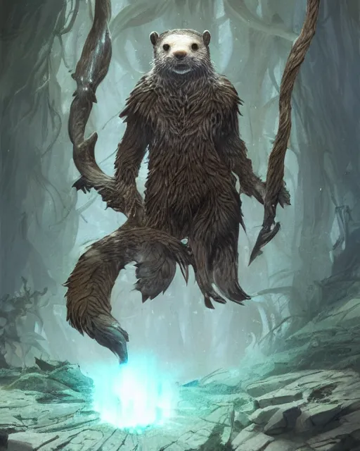 Image similar to Otter Shapeshifter Druid Mage, D&D, artstation, fantasy, magic the gathering artwork, cinematic lighting, centered, symmetrical, highly detailed, digital painting, , concept art, smooth, sharp focus, illustration, volumetric lighting, epic Composition, 8k, art by Akihiko Yoshida and Greg Rutkowski and Craig Mullins, oil painting, cgsociety