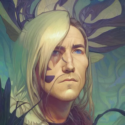 Image similar to an Adventure Time Portrait of Trent Reznor, intricate, wild, highly detailed, digital painting, artstation, concept art, smooth, sharp focus, illustration, art by artgerm and greg rutkowski and alphonse mucha and Hajime Sorayama