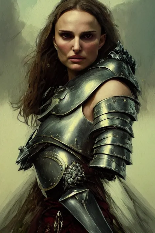 Image similar to natalie portman, legendary warrior, heroic, lord of the rings, tattoos, decorative ornaments, battle armor, by carl spitzweg, ismail inceoglu, vdragan bibin, hans thoma, greg rutkowski, alexandros pyromallis, perfect face, fine details, realistic shading photorealism