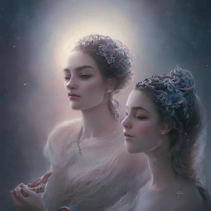 Image similar to a beautiful digital painting of a princess, princess, the moon behind her, intricate, cinematic lighting, highly detailed, digital painting, concept art, smooth, sharp focus, illustration, art by tom bagshaw, artgerm and greg rutkowski