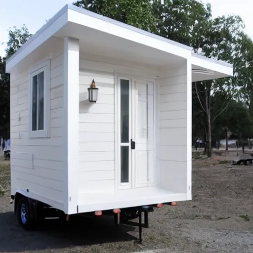 Prompt: islamic ivory - white marble tiny house on trailer