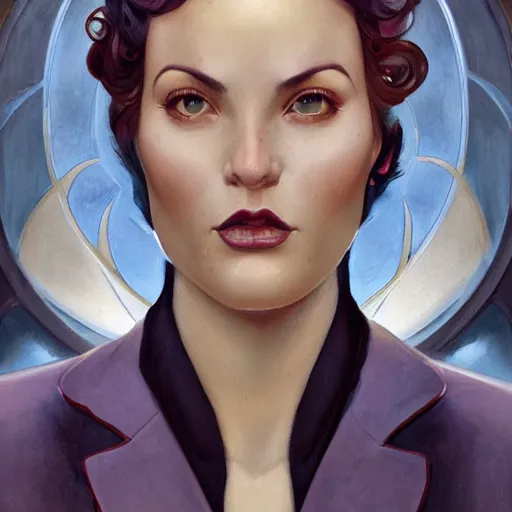 Image similar to an art nouveau, streamline moderne, multi - ethnic and multi - racial portrait in the style of charlie bowater, and in the style of donato giancola, and in the style of charles dulac. very large, clear, expressive, intelligent eyes. symmetrical, centered, ultrasharp focus, dramatic lighting, photorealistic digital painting, intricate ultra detailed background.